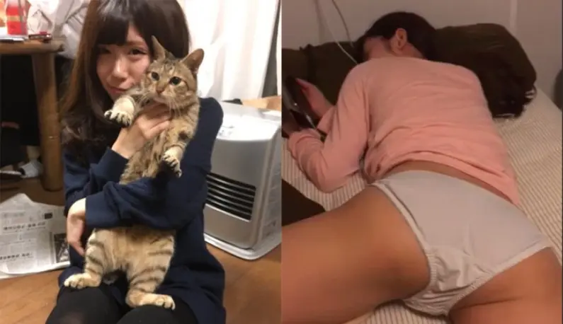 愛貓的櫻花妹美穗 躺在床被男友脫內褲偷拍