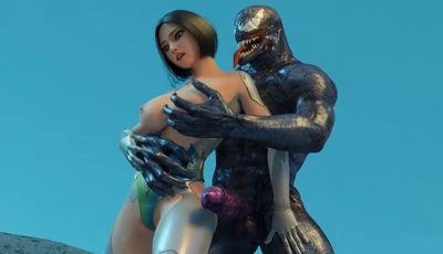 "Venom vs. Alita" cross-border sex collaboration!! Fierce battle without condoms in outer space!!