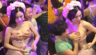 火爆婚禮現場~巨乳新娘開放摸一次1000元!!回收禮金囉!!