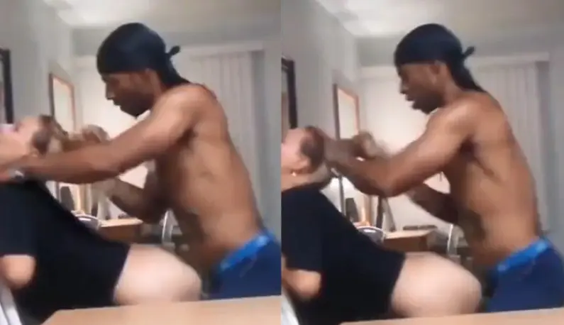 [Europe and America] A black man violently attacks a girl with a perky butt, pulling her hair and strangulating her neck in every possible way!!