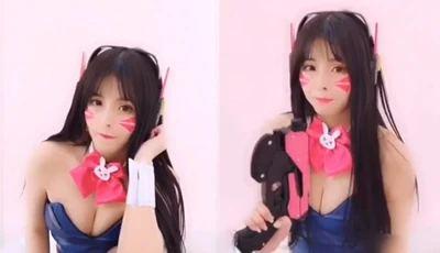 ｢D.Va愛你唷❤｣上海小蘿莉cos D.Va~胸前黑黑的一條溝引人遐想!!