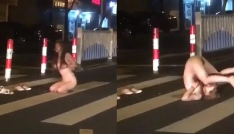 Drunk and passionately stripping off clothes on the street~