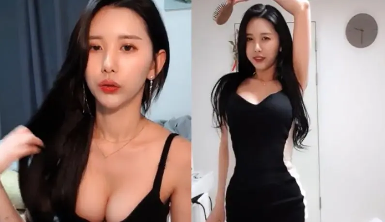 [South Korea] The temperamental sister shows off her cleavage while chatting with her brother~ Her black hair sets off her fair skin!