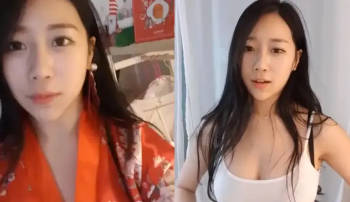 [韩国] 长发气质小姐姐～穿着白色低胸装扮微微透着乳晕真性感