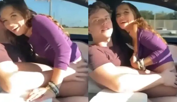 The scandal exposed on the Internet~Tesla’s new way to play self-driving, a beautiful woman is driving and thrusting up and down~