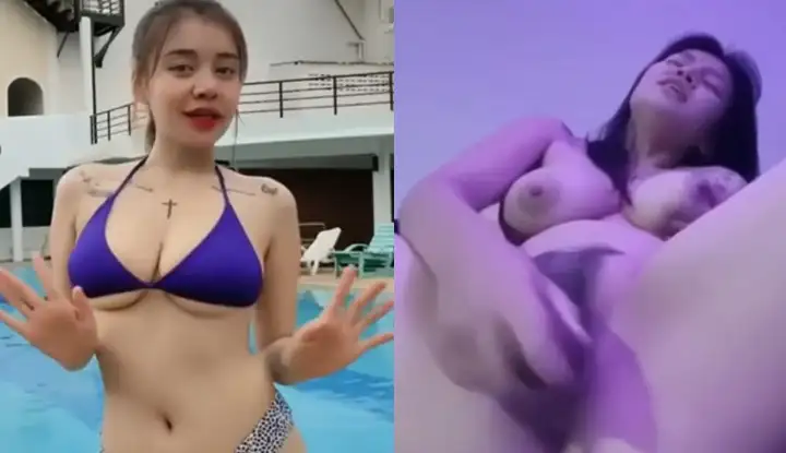 [Thailand] Hot girl with big breasts in bikini ~ inserting cucumbers in her pussy and touching her big breasts is so lustful
