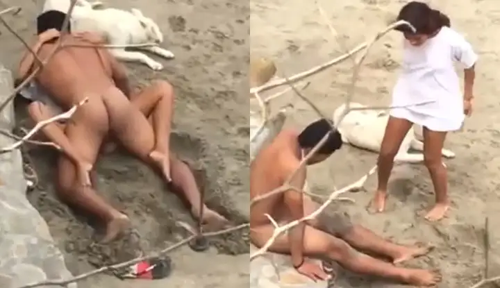 [Europe and the United States] A sexy couple were having sex naked at the beach, and a secret cameraman exposed the macho man’s buttocks to the world~