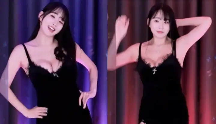 [韩国] 美女主播哈莉，黑色性感低胸小礼服热舞