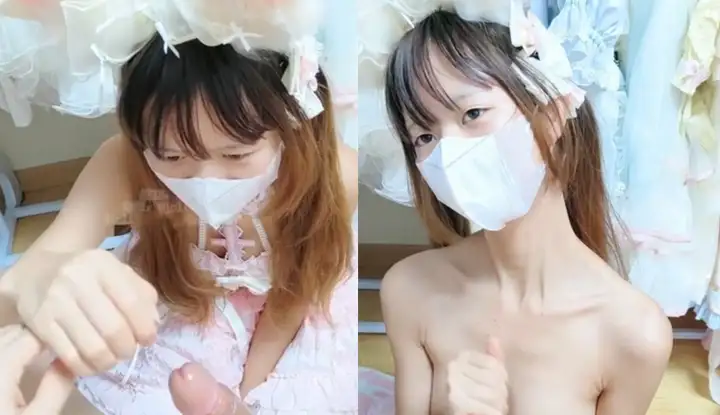 The beautiful girl with lustful contrast penetrates the pink loli cutie in front of and behind the mirror. She is so shy when she looks at herself being fucked.