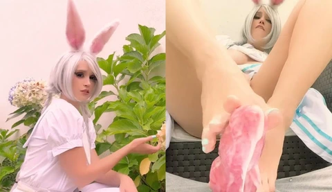 [Europe and America] O station master aerytiefling transforms into a sexy bunny girl, showing her beautiful breasts and buttocks riding a fake cock