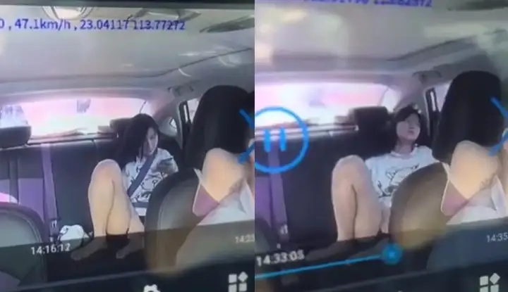 A female passenger in a taxi masturbated while watching a movie, spreading her legs and touching herself as if it were her own home!